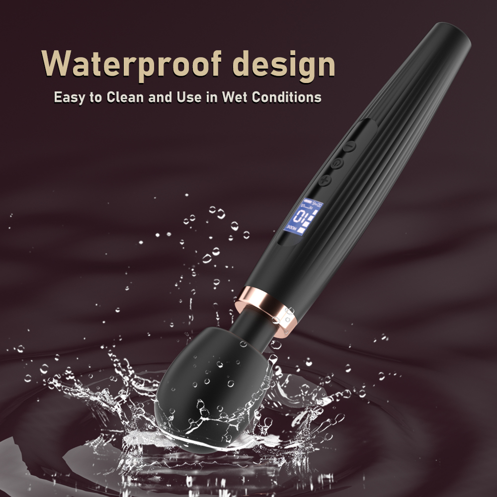 Midnight black smart LCD display electric wand massager with ergonomic slim-waist handle for wholesale B2B distribution